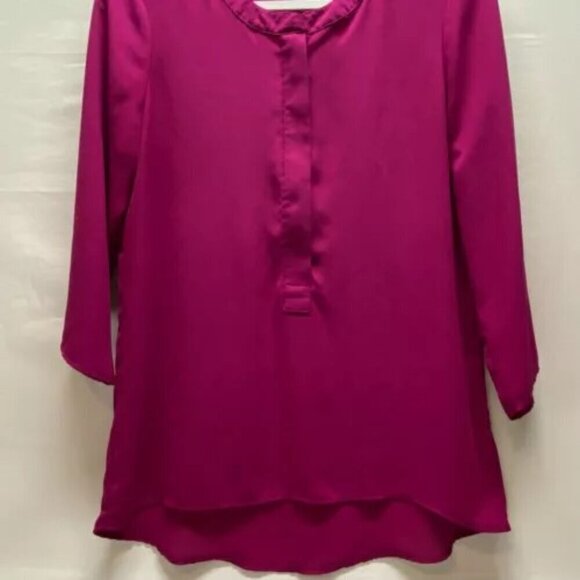 Express Half Zip Blouse Women's Medium Magenta Pink Loose Fit 3/4 Sleeve Tunic - Picture 3 of 10